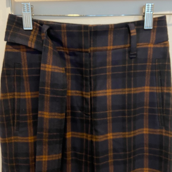 Aritzia Wilfred Wool Tie-Front Pants in Navy/Orange Plaid - Picture 8 of 12